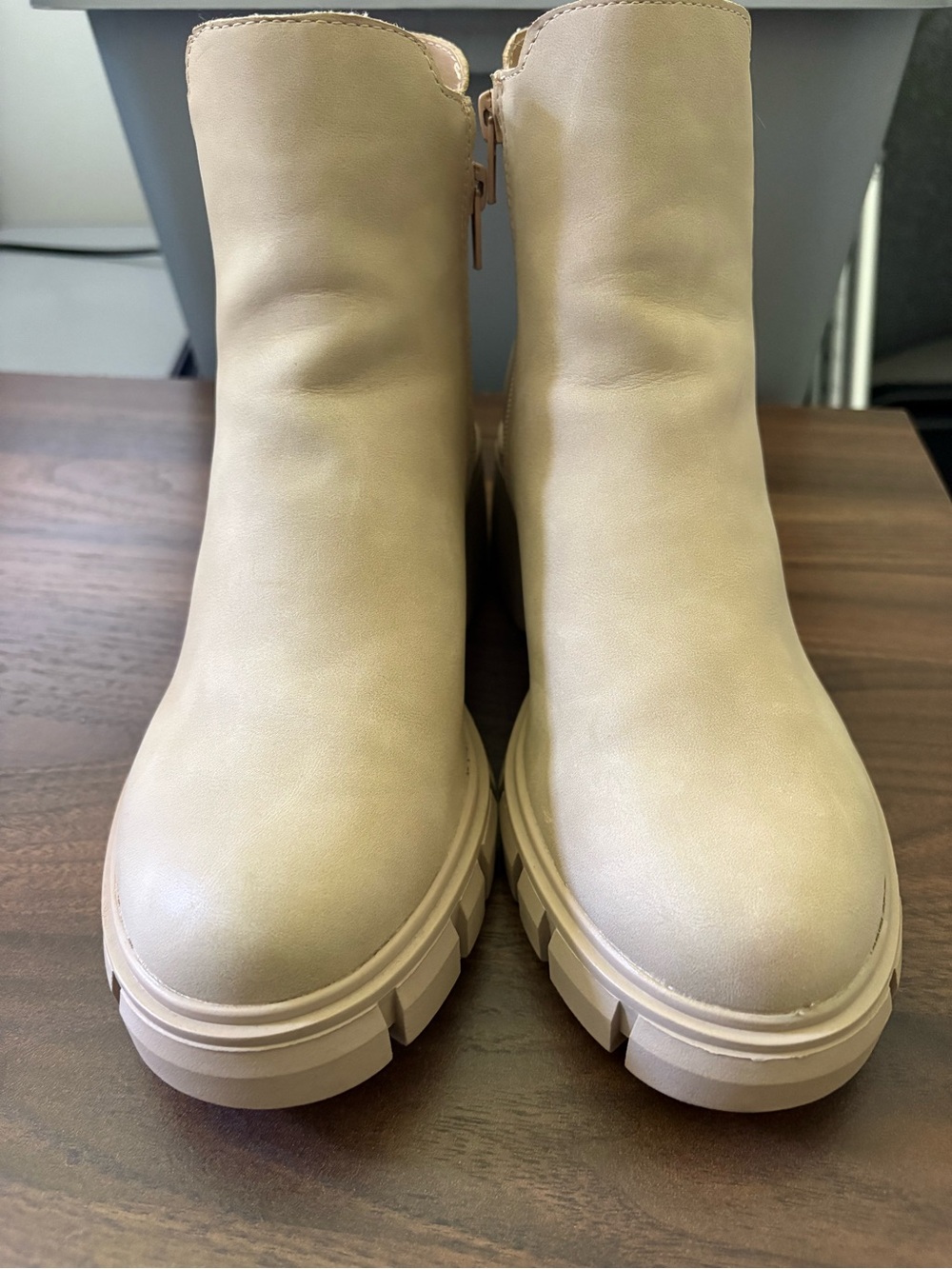 Madden Girl Chunky Lug Sole Ankle Boots in Light Beige
